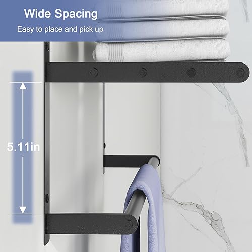 Miniatura 4 de Estante de baño con toallero, toalleros de metal de 16 pulgadas para montaje en pared de baño, toallero a prueba de óxido con estante soporte para