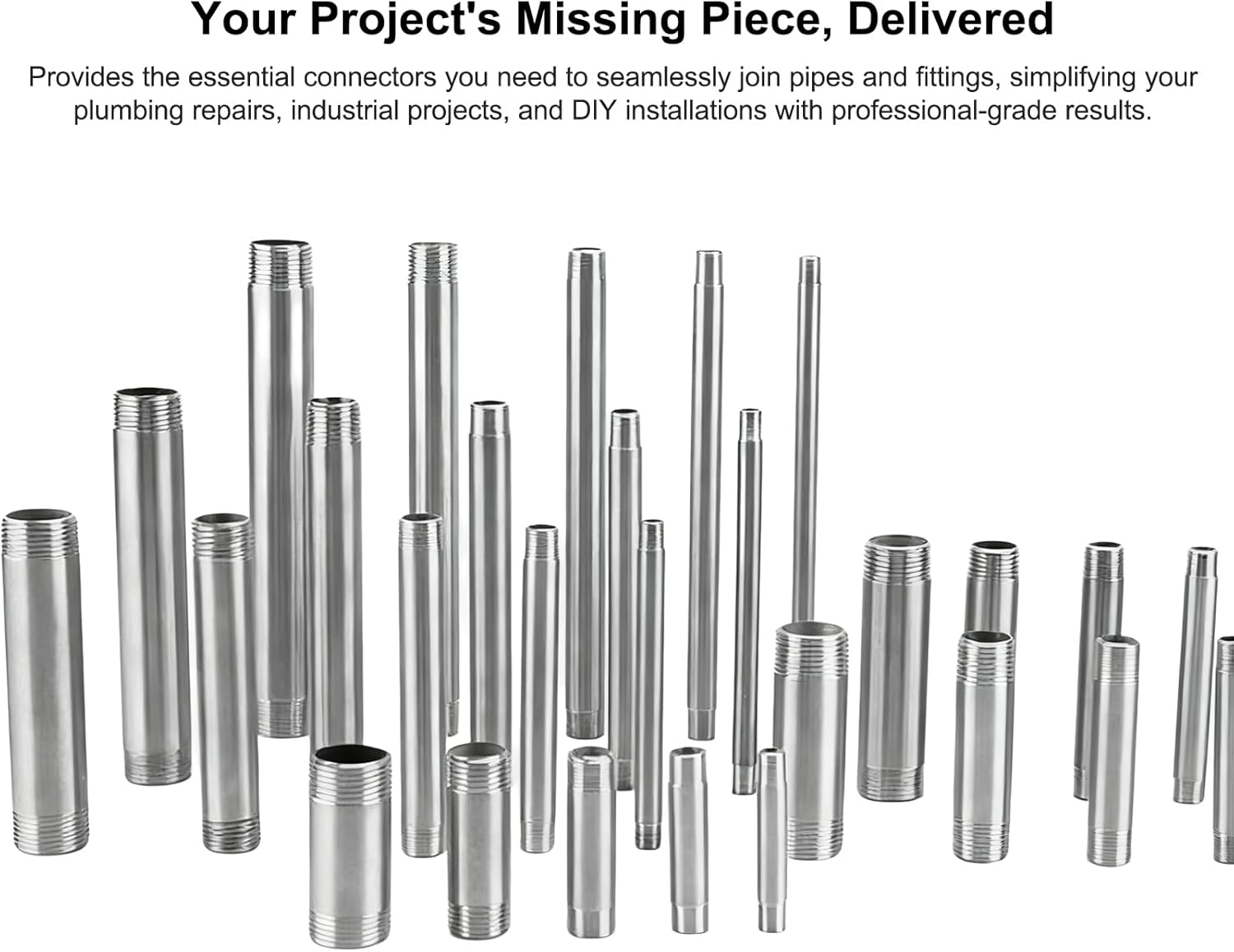 4Pcs 304 Stainless Steel Barrel Nipples, NPT Threaded Seamless Pipe Fittings for Plumbing Water, Oil, Gas Pipeline (NPT 1/2"(DN15), 6"(150mm) Length)