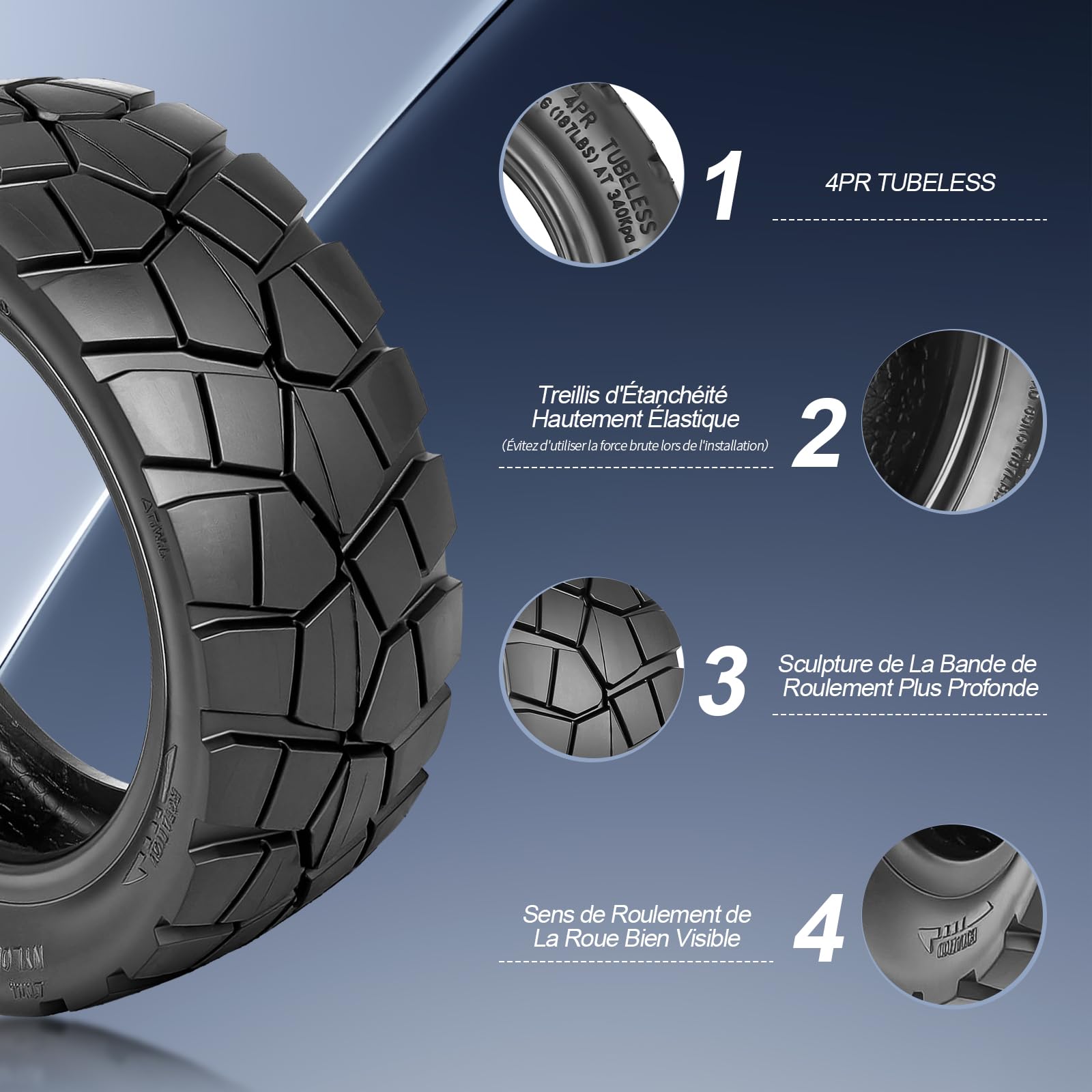 9x3,0-5,5 Kukirin G2 Pro Pneus Tubeless, 9 Pouces Pneus Tout-Terrain pour Trottinette électrique Kukirin G2 Pro, Roues de Secours Avant/Arrière Résistants à l'Usure (1 Pièce)
