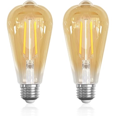 LUTW ST64 E27 Vintage Light Bulb, 6W = 60W 630LM, Warm White 2700K, 2 Pack | Amber Glass Filament E27 Edison Screw Bulb, Antique Style Retro E27 Bulbs for Lamps, Energy Saving, Non-dimmable, No Flicker
