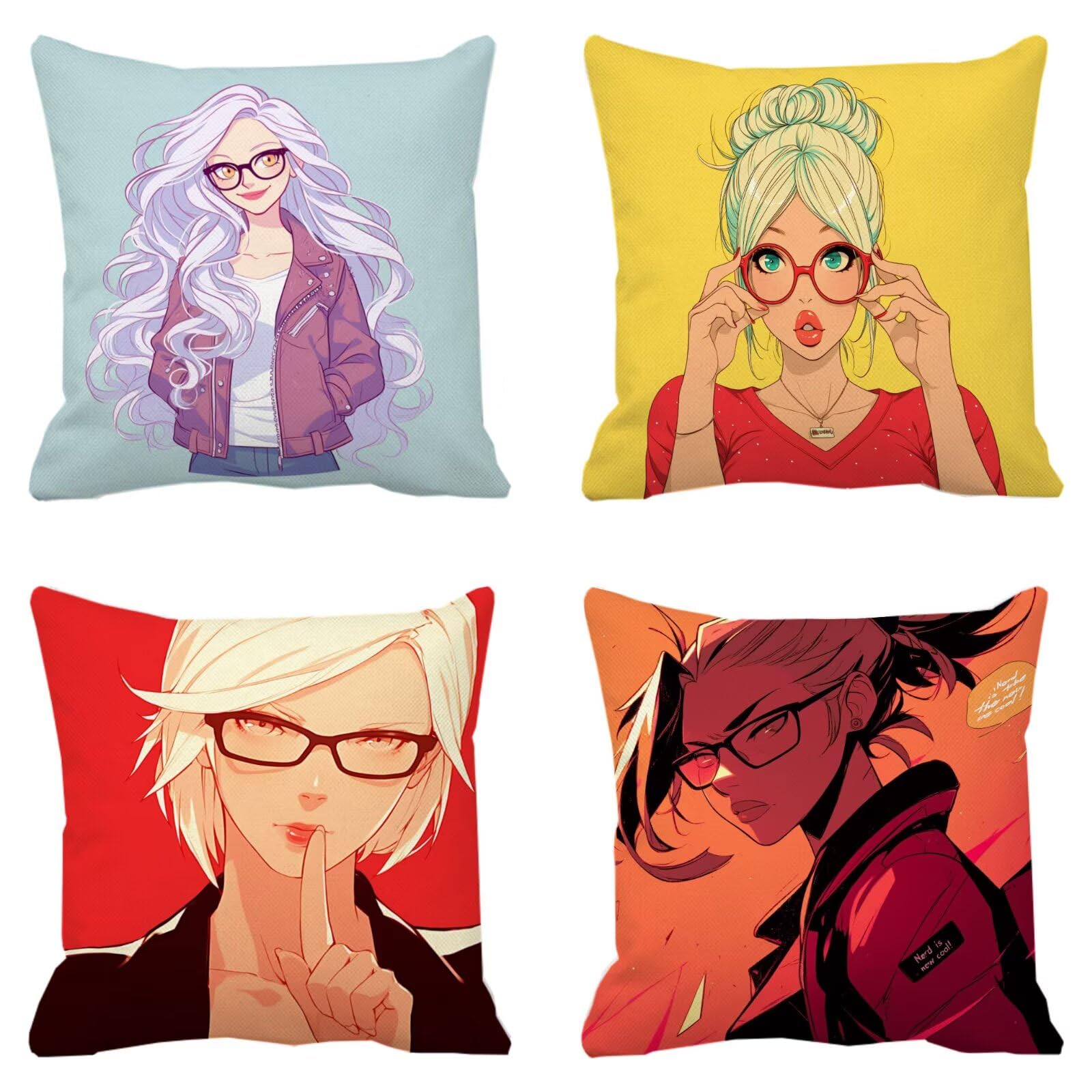 Cojines Sofa Fundas Cojines 50x50cm SúPer Suave Cojin Dibujos animados Chica Juego de 4, Fundas Almohada Impermeable Exterior, Interior Y Exterior Cojin Decorativos, Para SalóN Regalos NavideñOs P-97