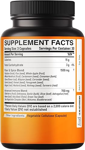 Miniatura 8 de Suplemento de fibra y especias 27 en 1, combinado con psyllium orgánico, manzana entera, saúco y más - Apoya el estado de ánimo, el cuerpo y la