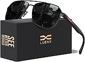 LUENX Aviator Sunglasses for Men Square Polarized Polygon Lens - UV 400 Protection with Accessories 61MM Driving Outdoor