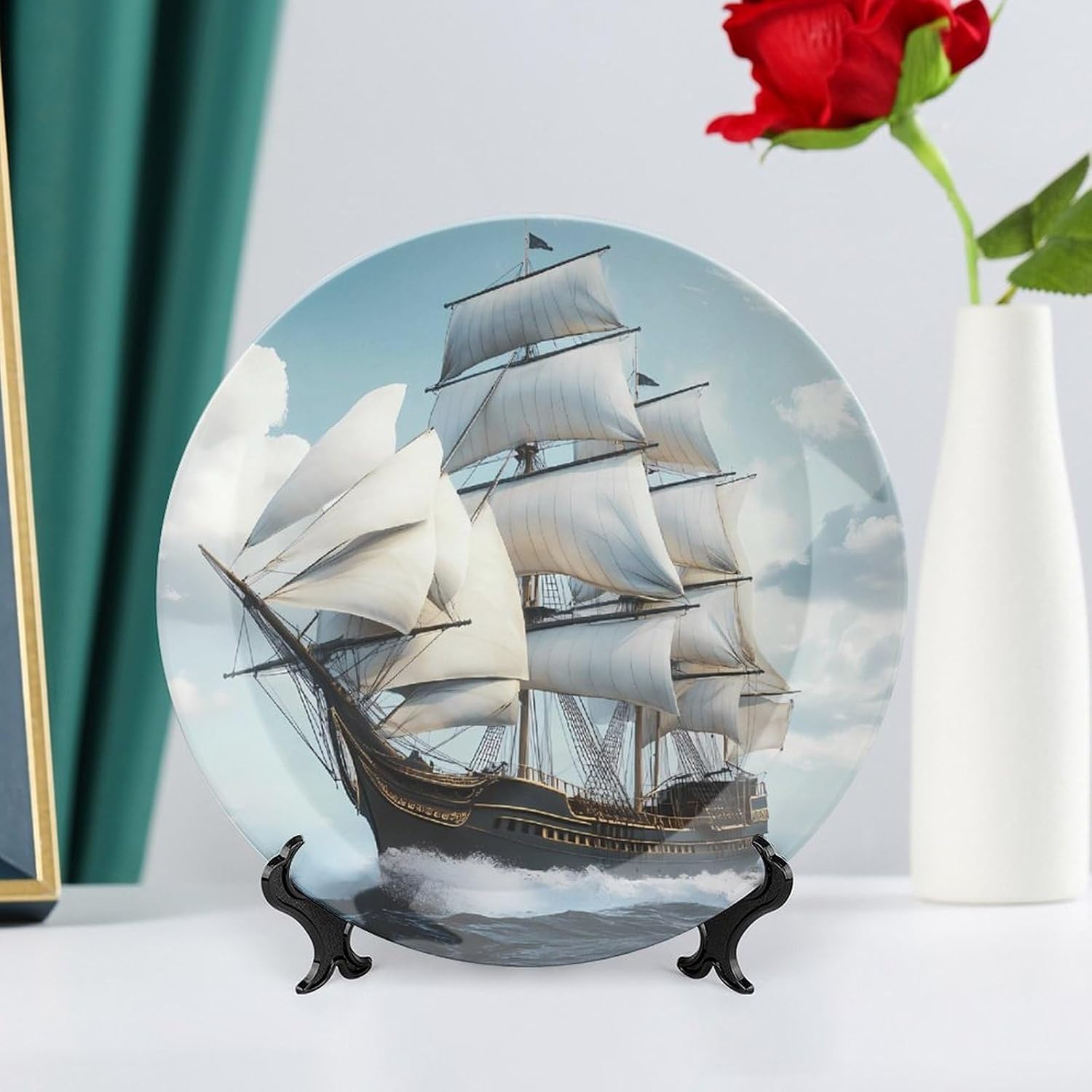 an Old Sailing Ship Bone China Decorative Porcelain Plates Dinnerware Ornaments