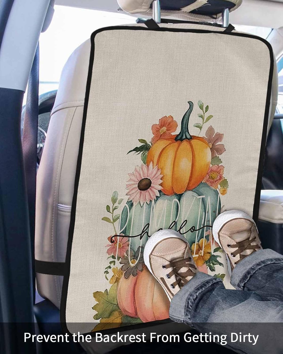 T&H XHome Car Seat Protector, 2 Pack Kick Mats Back Seat Protector Hello Pumpkin Pink Blue and Orange Pumpkin Waterproof Backseat Cover for Kids Universal Fit Automotive Interior Protectors