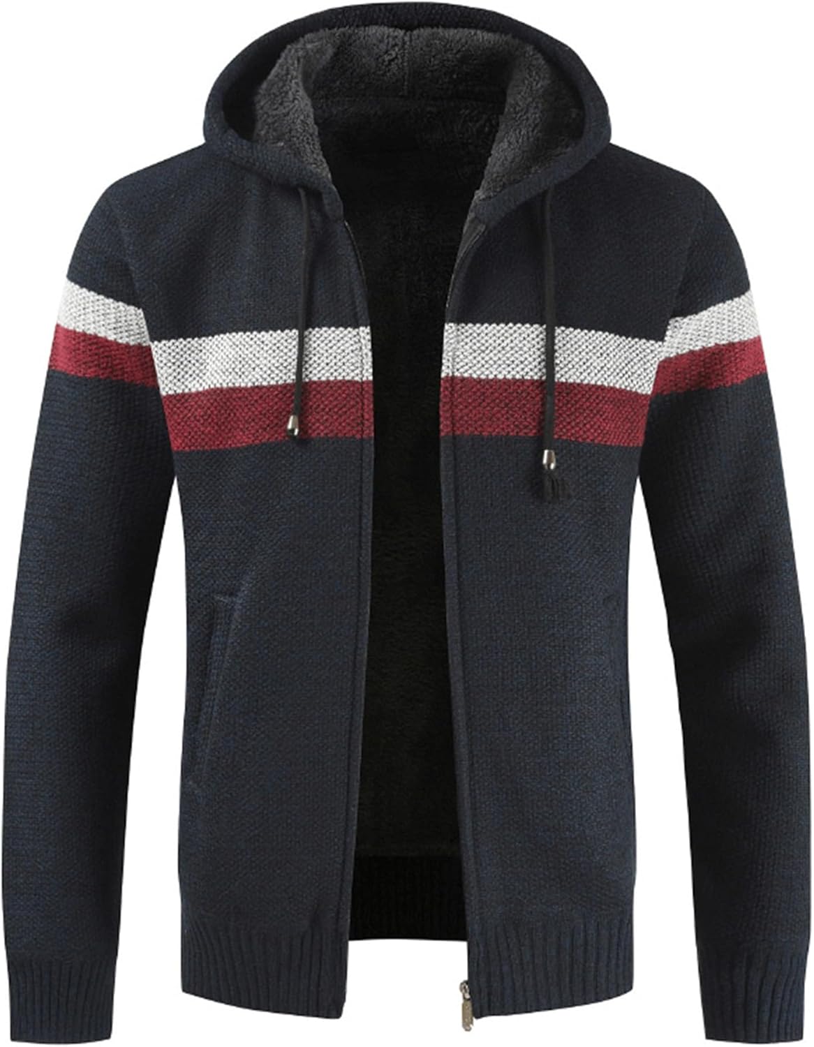 LLdress Mens Knit Cardigan Sweaters Sherpa Lined Full Zip Hoodie With Pockets