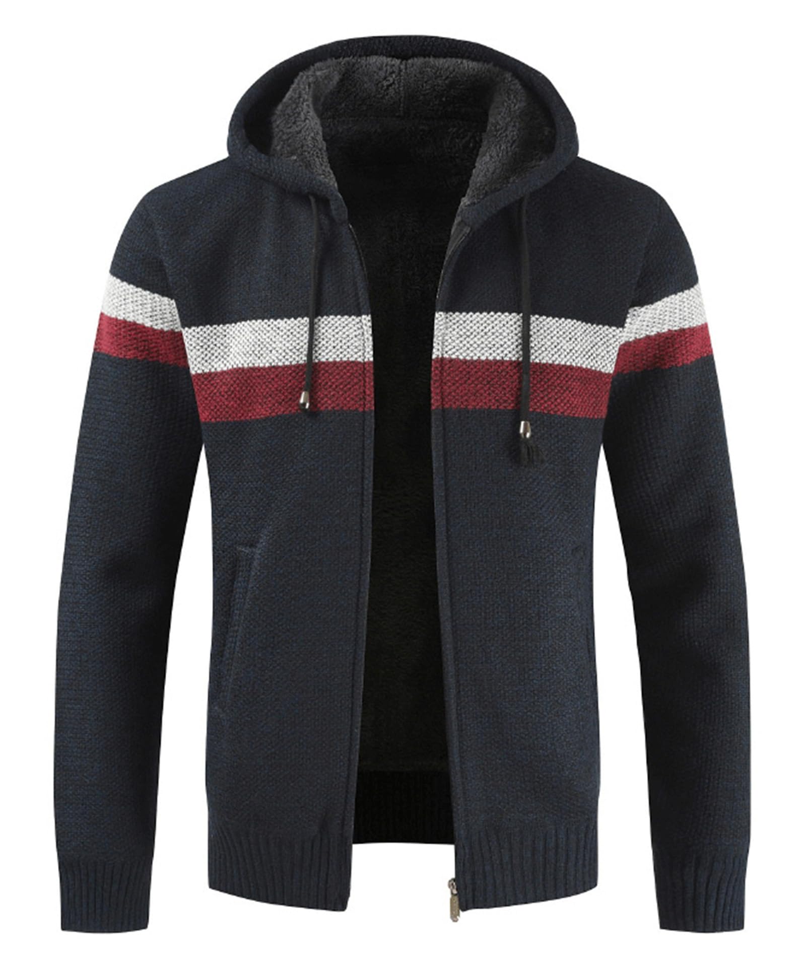 LLdress Mens Knit Cardigan Sweaters Sherpa Lined Full Zip Hoodie With Pockets
