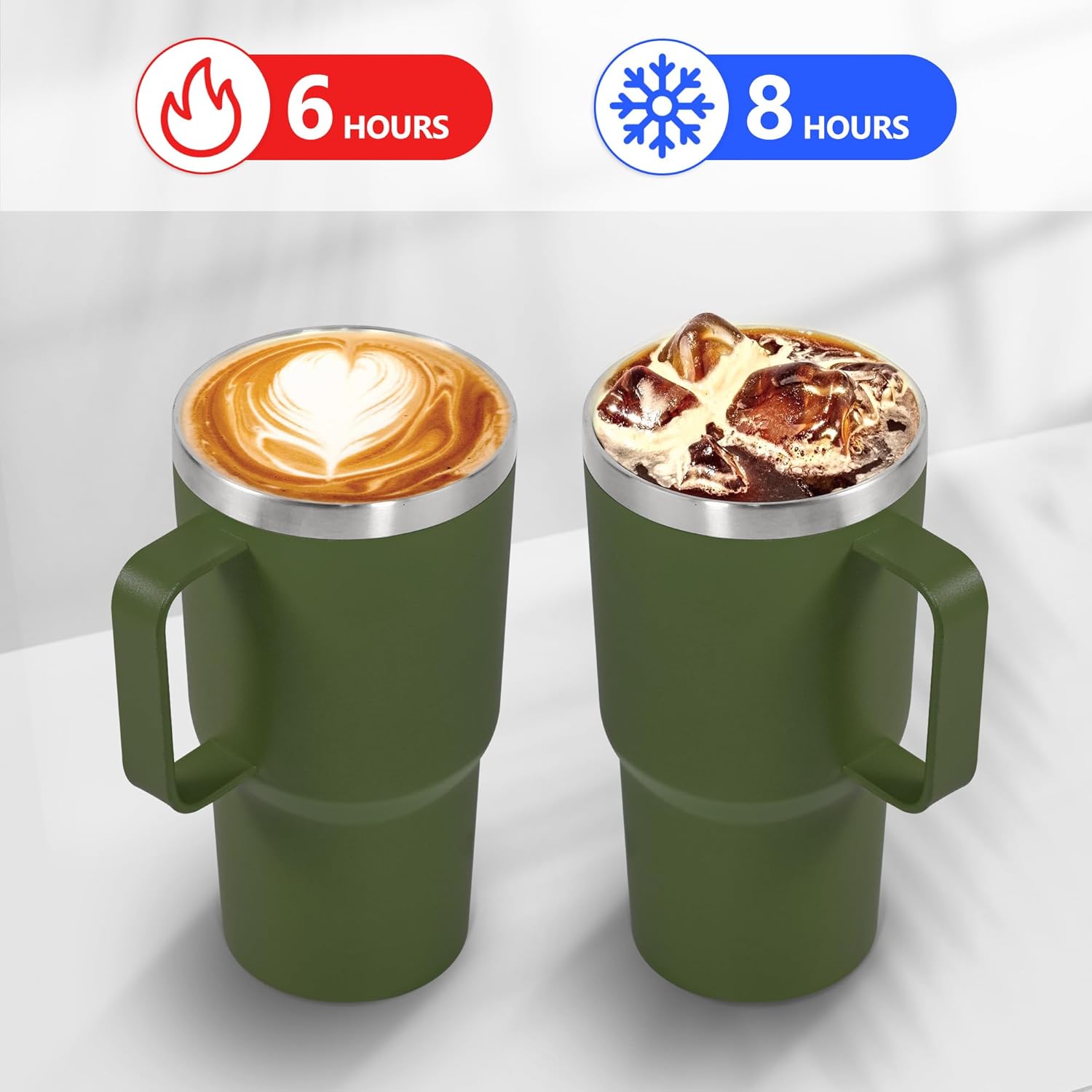 20 oz Tumbler with Handle, insulated cup coffee mug with lid, straw and handle, Double Wall Stainless Steel Vacuum Coffee Tumbler travel mug spill proof, 1pcs Army Green - Image 5