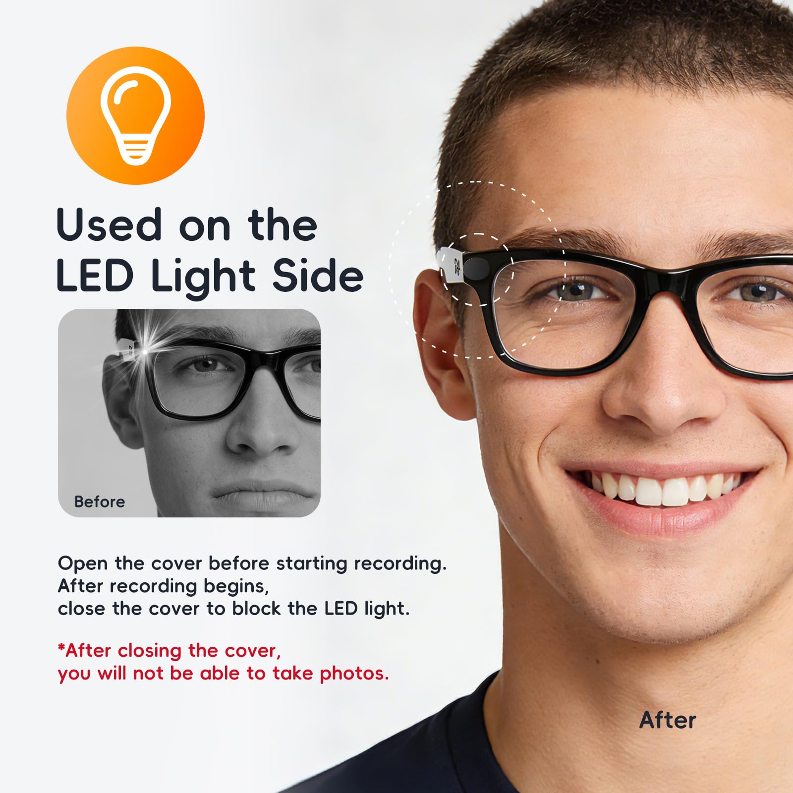 4 Pcs 180° Rotating Privacy LED Light Blocking Cover for Ray-Ban Meta Wayfarer/Skyler/Headliner (Gen 2) & Oakley Meta HSTN Smart Glasses Accessories, Reusable Blackout Webcam Covers - 5