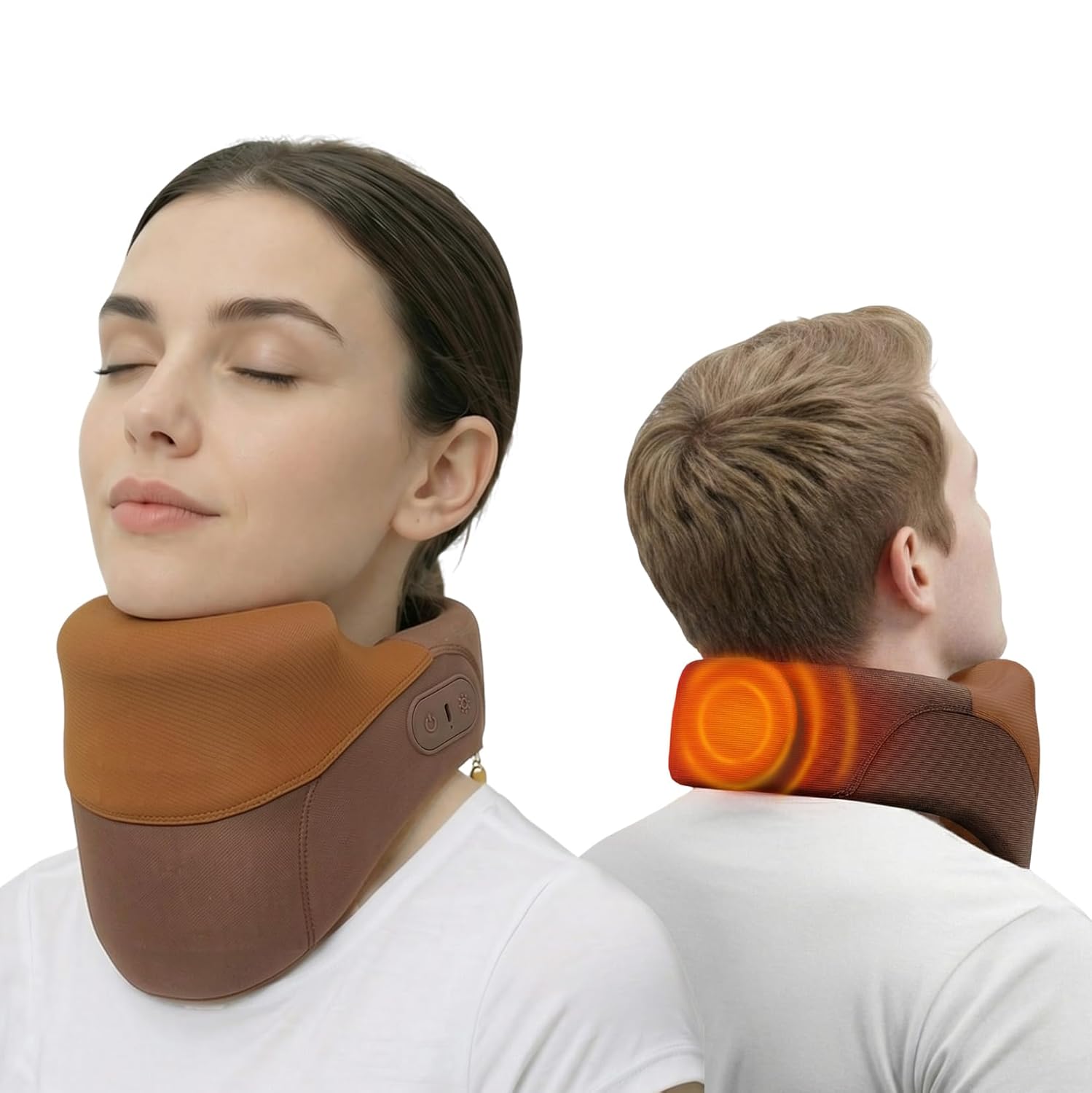 Yunari Cordless Neck Brace for Cervical Spine Posture Correction and Support, Patented Traction Device with Intelligent Adjust and Hot Compress, Neck Brace for Men and Women,(Brown, Medium)