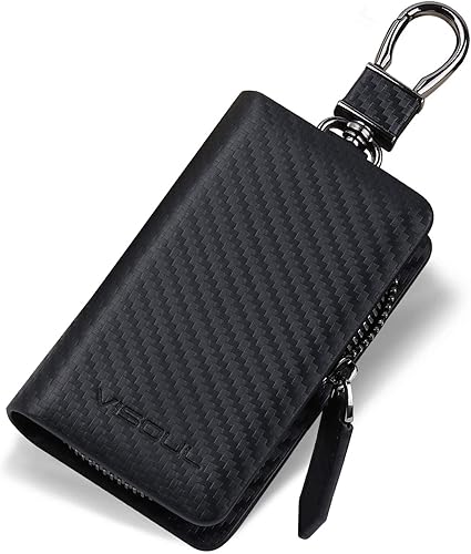 VISOUL Funda de cuero para llavero de automóvil para hombres y mujeres, funda protectora de llavero inteligente con gancho de metal y llavero