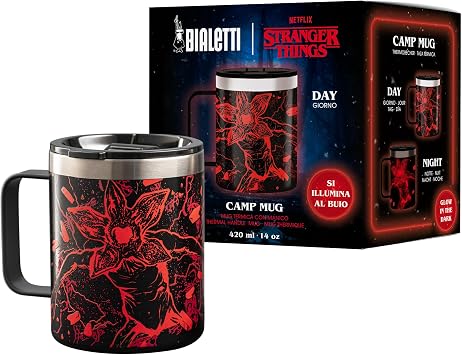 Bialetti Stranger Things Saplı Termos Kupa - Karanlıkta Parlayan - Mükemmel Sıcaklık Koruma Özelliği - Bulaşık Makinesinde Yıkanamaz - 420 ml