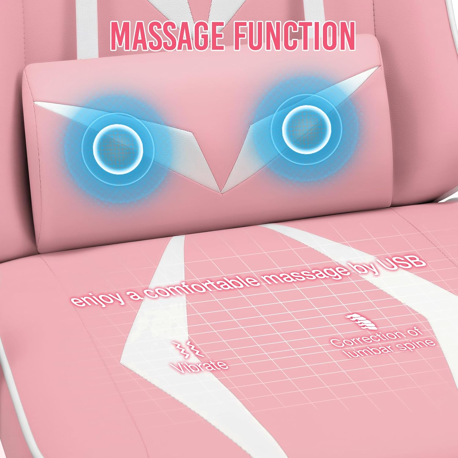 HOFFREE Massage Gaming Chair with Pocket Spring Cushion 155° Reclining Computer Gamer Chair with Footrest and Adjustable Armrests Ergonomic Video Game Chairs Pink and White