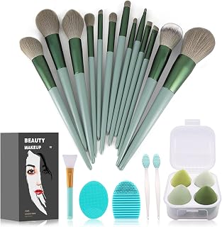 Koccido 22-Piece Makeup Brushes Set Green - Professional Kit with Soft Bristles, Storage Bag, Sponges & Silicone Tools for Flawless Makeup