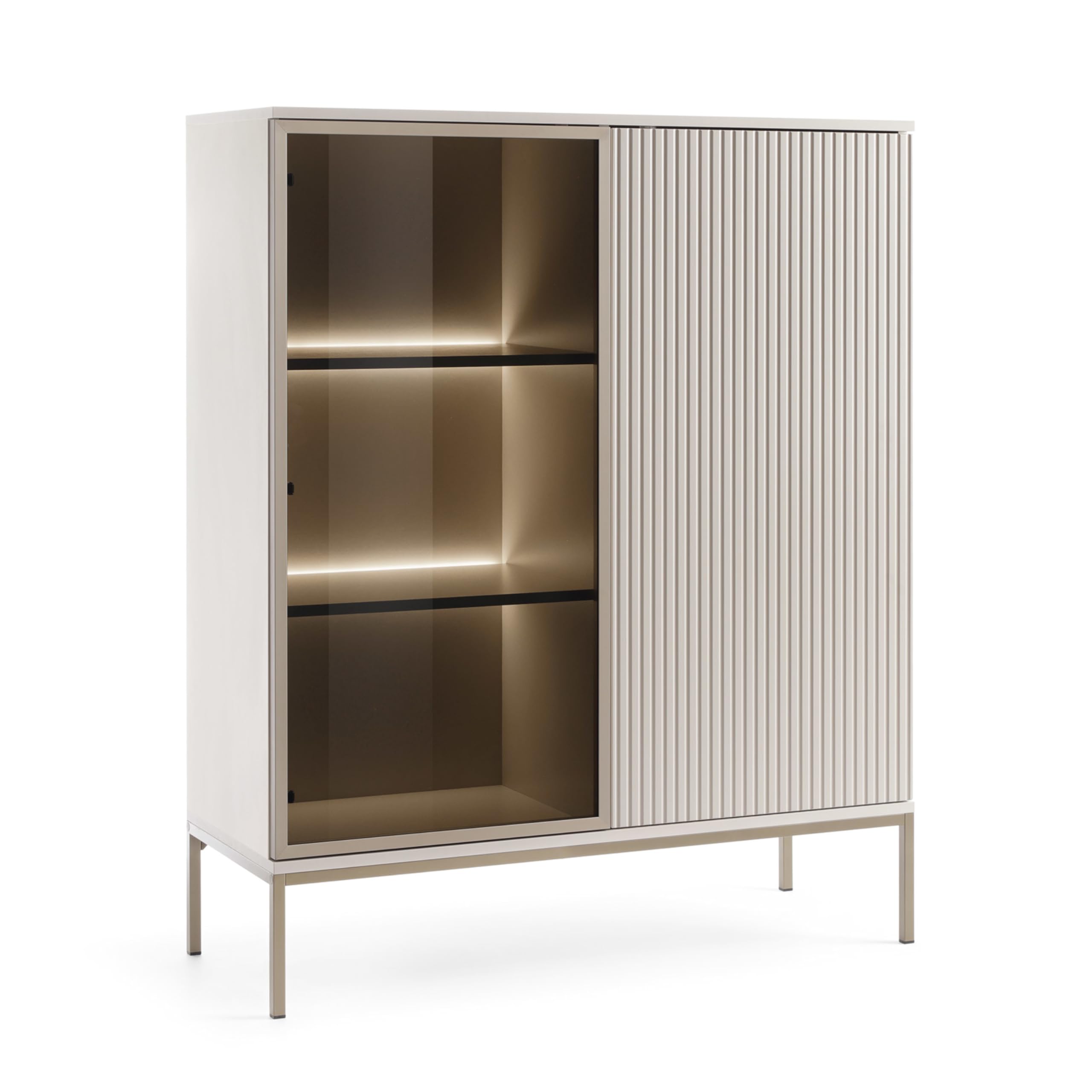 Komodee Laval WT104 - Vitrine mit LED Beleuchtung, Kaschmir, Breite 104 cm, Höhe 126 cm, Tiefe 39 cm