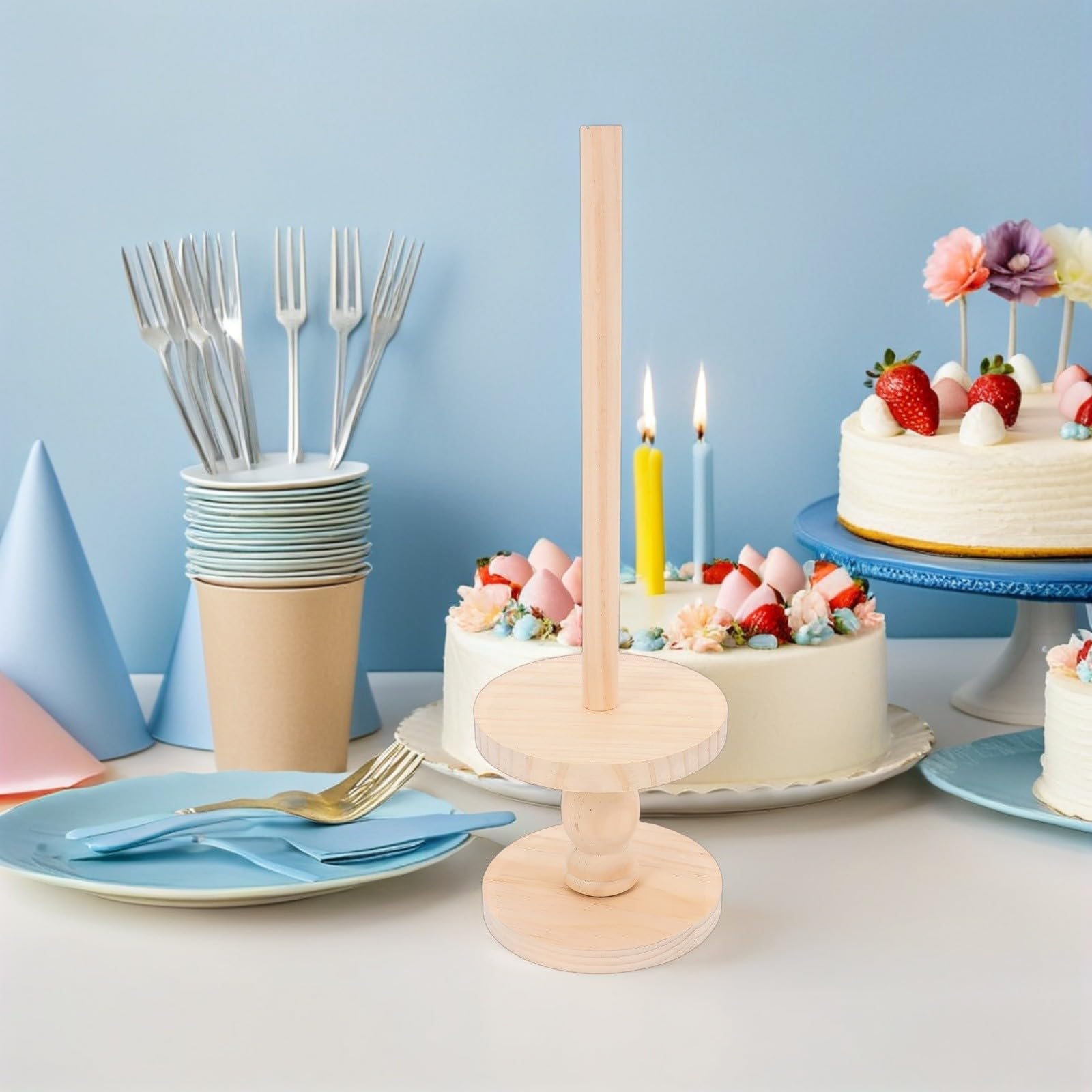 Présentoir Donuts en Bois Beige, Support Gâteau Mariage Rustique, Design Empilable et Structure Détachable, Facile à Monter et Ranger, pour Événements de Boulangerie