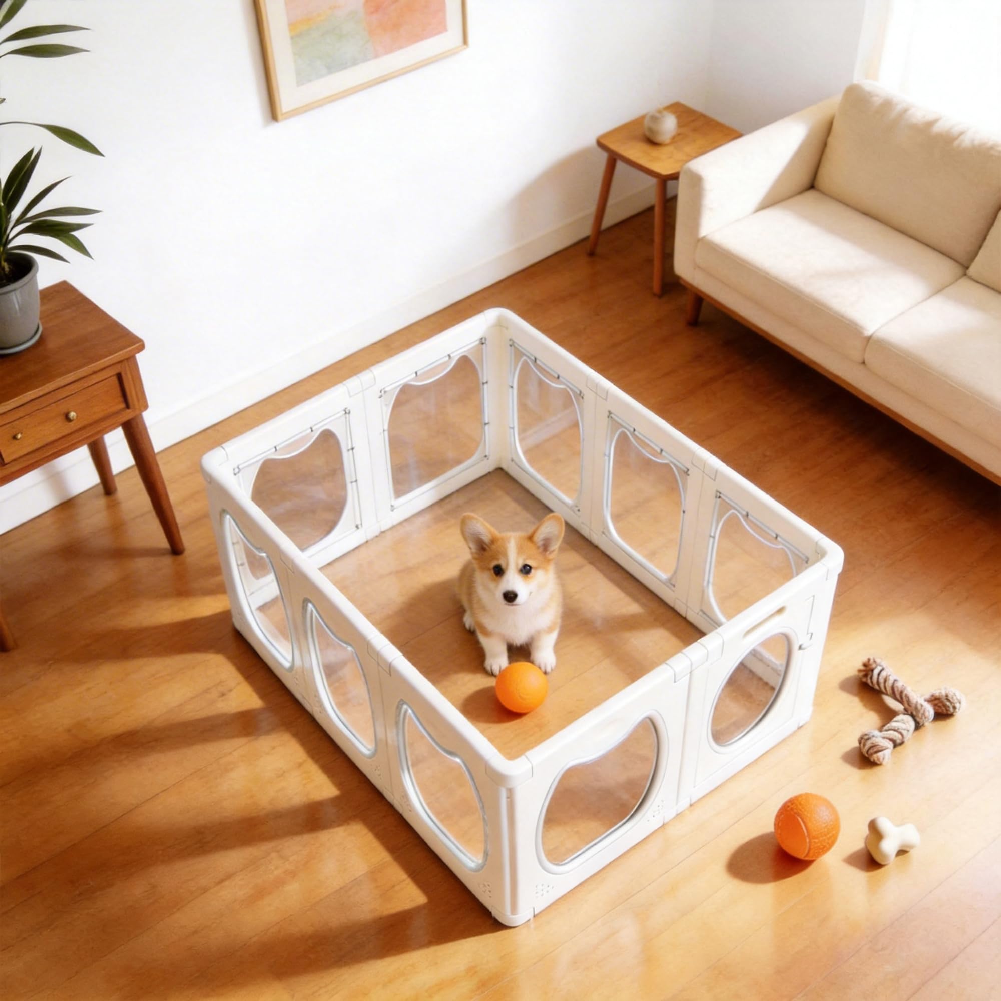 Enclos pour Chiots Transparent en Acrylique avec Porte, 9+1 Parc à Chiots Intérieur, 50 × 60 cm, Montage sans Outils, Ventouses Antidérapantes, pour Chiots, Petits et Moyens Chiens et Autres Animaux