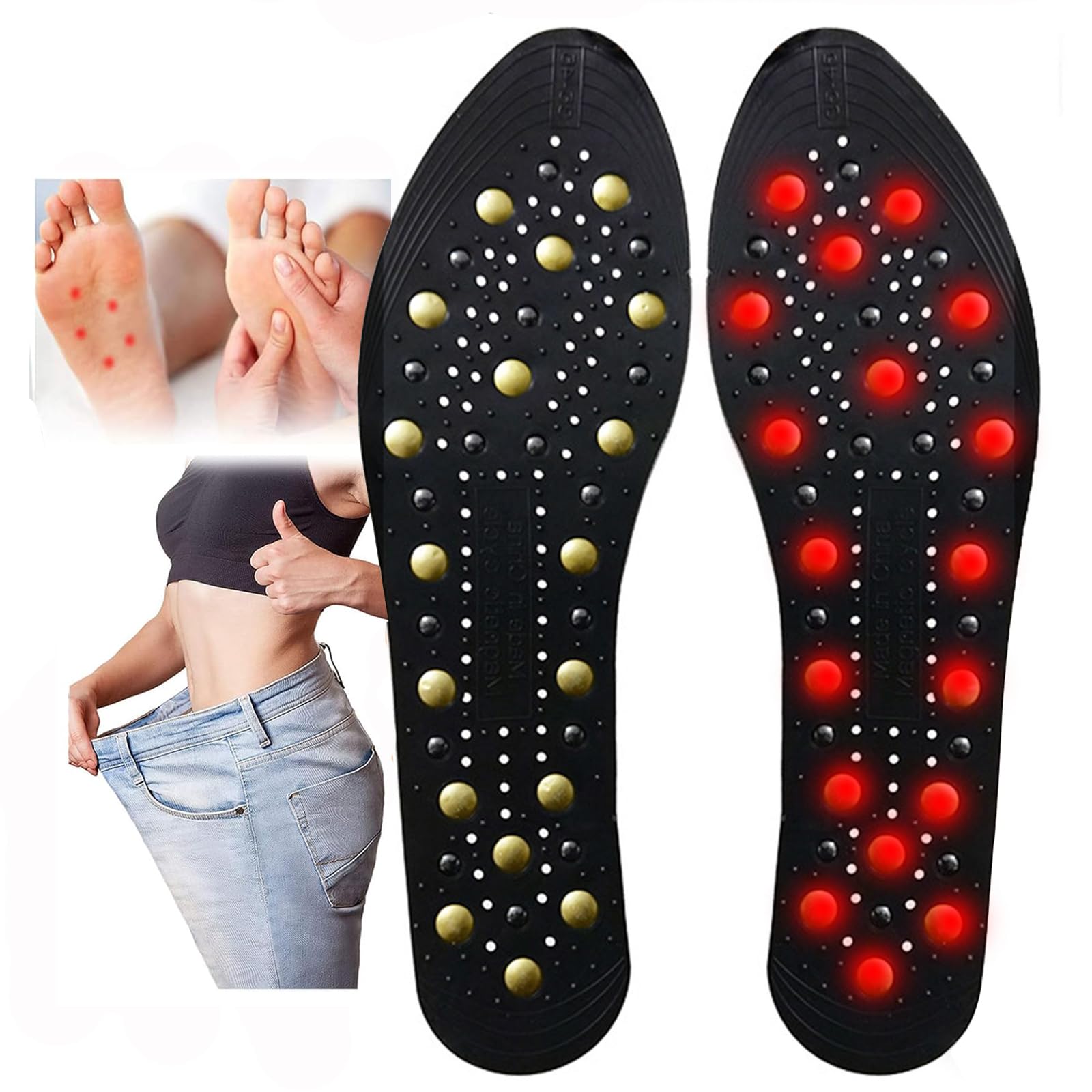 Plantillas para Perder Peso,Plantillas para Magneticas Adelgazar,Plantillas de Acupresión,Plantillas magnéticas ortopédicas para hombres y mujeres, alivio para pies doloridos(Size:3 pairs,Color:Negro)