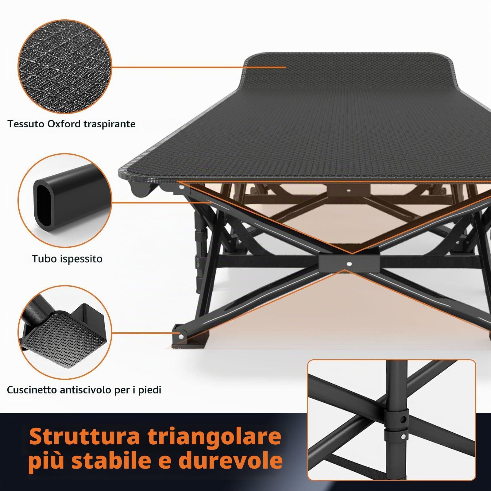 ATORPOK SHOP Letto pieghevole da campeggio fino a 200 kg per letto pieghevole con tasca laterale, lettino da campeggio portatile, per esterni, giardino, campeggio, viaggi, interni