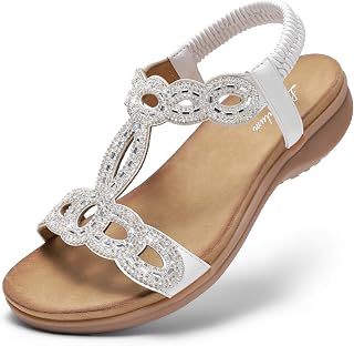 Littleplum Sandals Women's Flat Sandals Glitter Rhinestone Summer Shoes Beach Shoes…