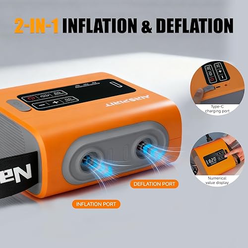 Miniatura 8 de AIRSPIRIT Bomba eléctrica de tabla de remo de 22 PSI, bomba de aire SUP recargable de alta presión, inflado y desinflado inteligente de doble etapa,