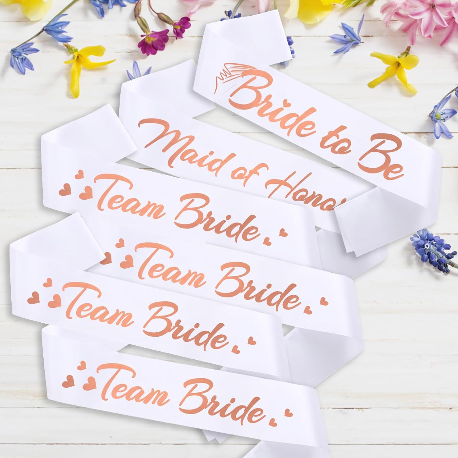 6pcs Bachelor Sashes for Bride and Team Bride, White Maid of Honor Bridesmaid Sashes for Bachelorette Party Decorations Engagement Gift Wedding Party Supplies image 5