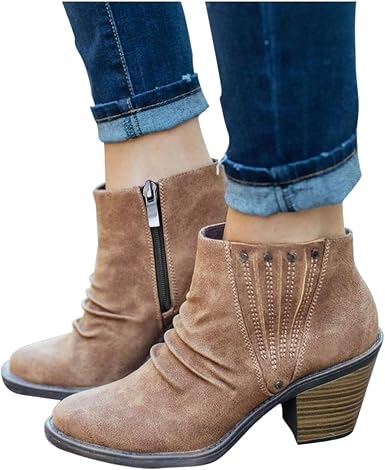 Amazon.com: soyienma Botas para mujer, botines cortos de tobillo para mujer,  botas de vaquero de tacón grueso, botas vaqueras de invierno : Ropa,  Zapatos y Joyería