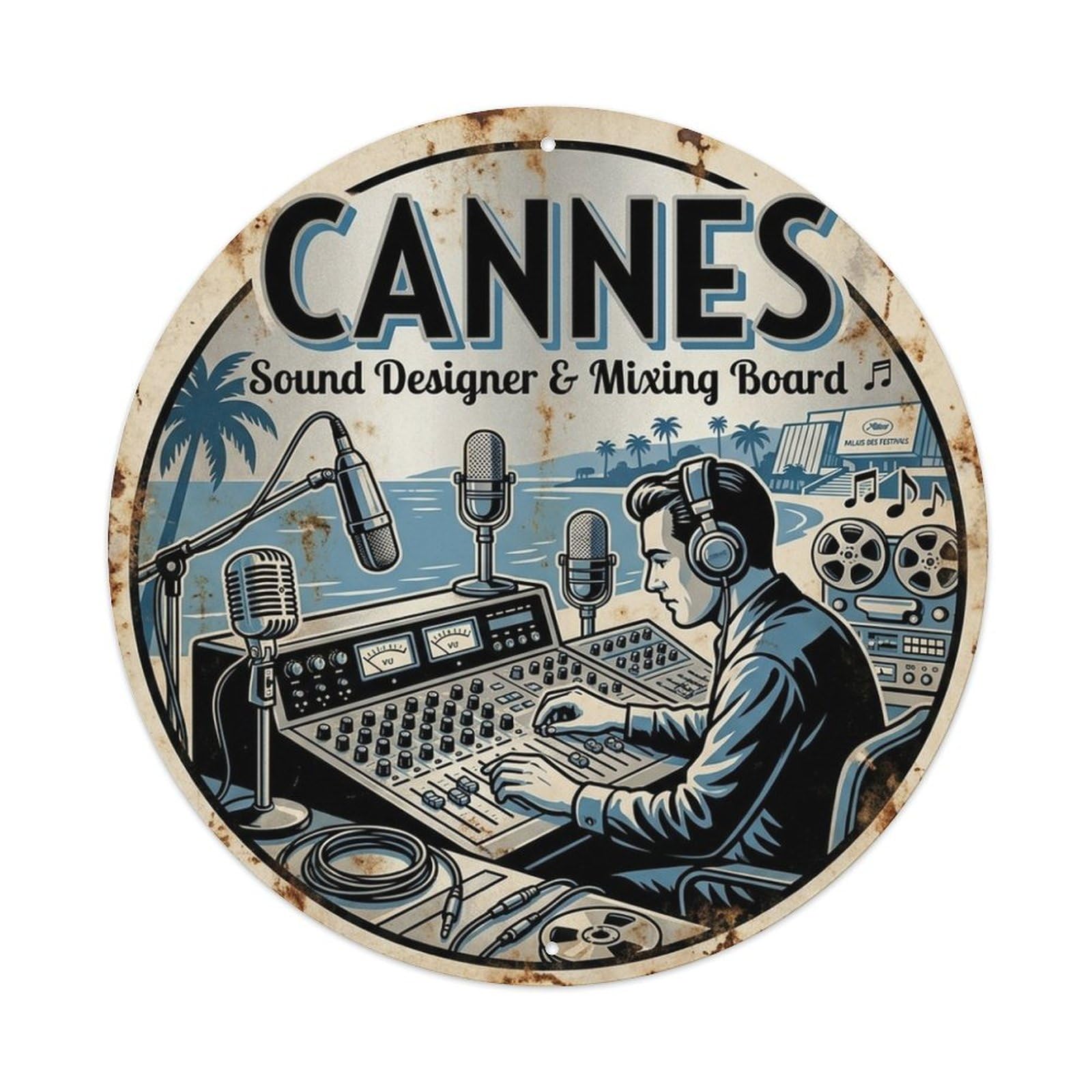 Cannes Riviera Sound Designer Mixing Board City Travel Metal Tin Sign