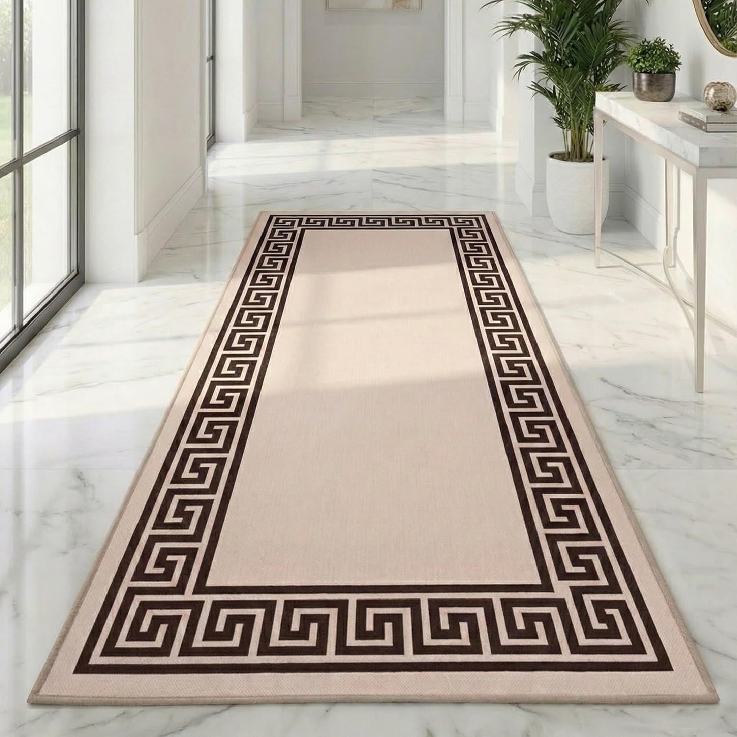B&B Non-Slip Washable Large Entrance Door mat | 66 x 120 cm Outdoor and Indoor Dog Muddy Paws Floor Protector, Hallway, Bath and Kitchen Anti-Slip Mats - Greeky Rug - Beige & Brown — image 1