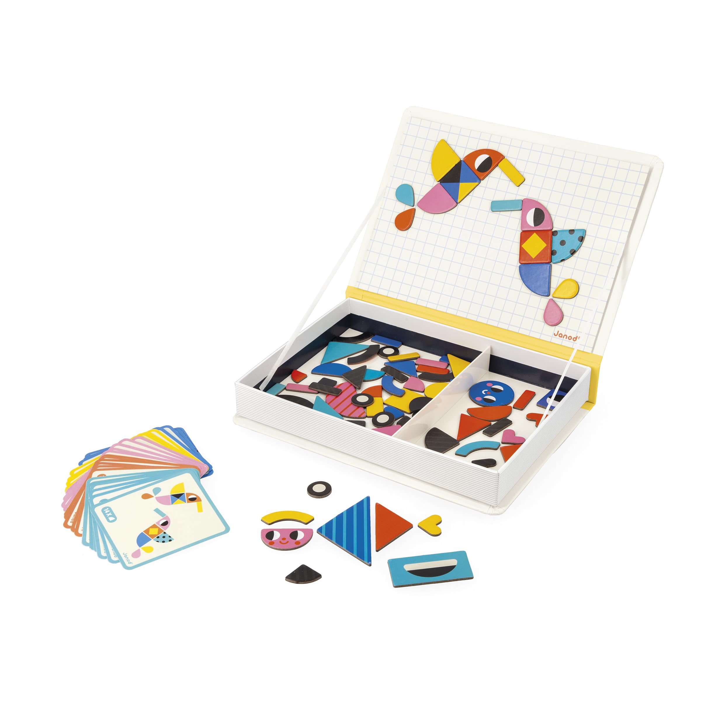 Janod - Magnéti'Book Moduloform - Gioco educativo Magnetico 85 magneti + 30 Modelli - Giocattolo per Bambini in Cartone FSC - Sviluppa destrezza e immaginazione - dai 3 Anni