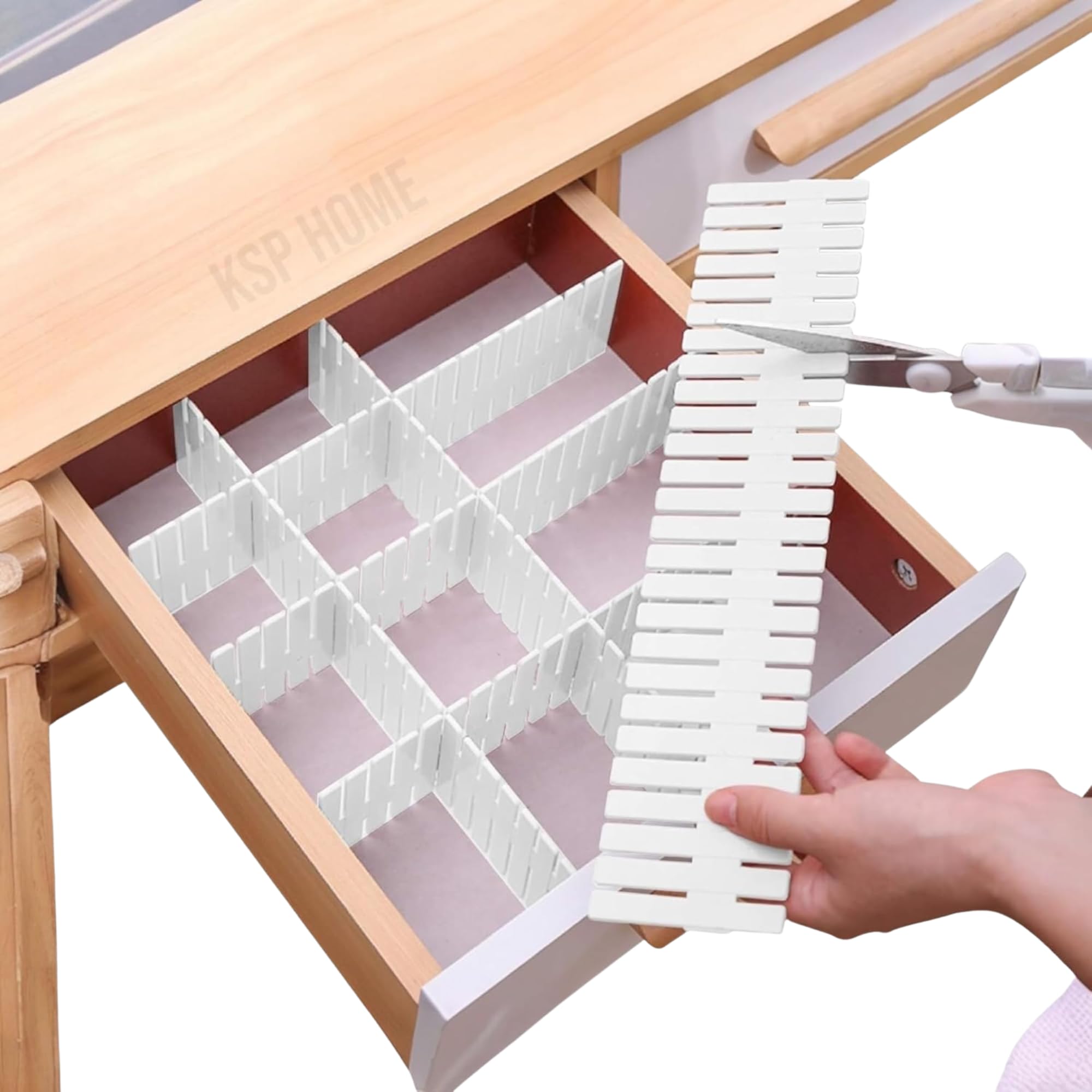 KSP HOME 12 Adjustable Strips Interlocking Self Assembly Plastic Drawer Divider Storage Clothing Organizer - Grid Closet Partition Strips for Home, Office, Wardrobe, Cabinet (Pack of 12), White