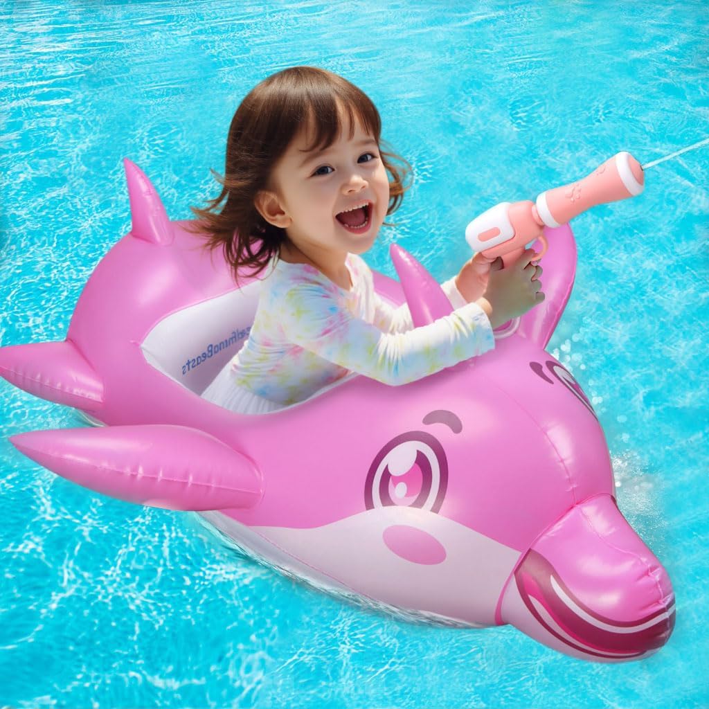 Pool Float Kids with Water Gun - Inflatable Shark Toddler Pool Floaties, Pool Toys for Kids Ages 3-10, Swimming Floats with Water Cannon for Lake Beach Pool Party