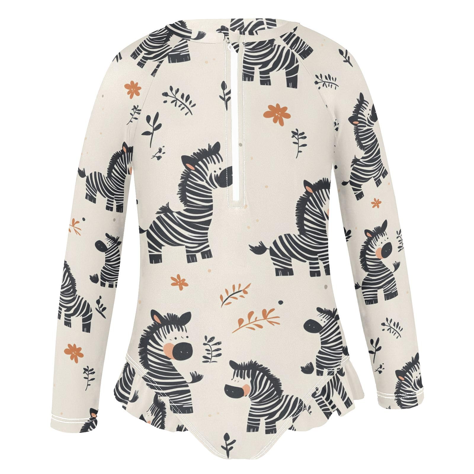 ALAZA Swimsuit for Girls Long Sleeve Rashguard Bathing Suit Cute Zebras Quick Dry 4T