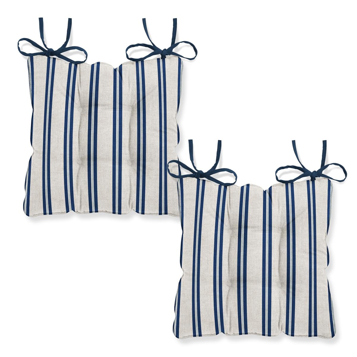 Harrison Cropper Seat Pads for Dining Chair Winterfell Ticking Stripe Chair Pads with Straps, Set of 2 (Eclipse)