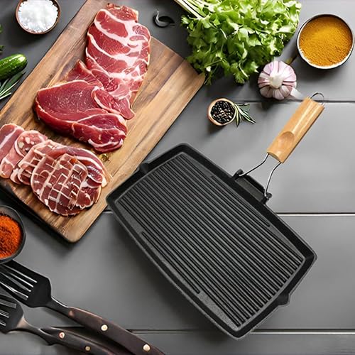 Miniatura 3 de Sartén rectangular gruesa de hierro fundido para barbacoa, sartén a rayas, sin recubrimiento, antiadherente, olla de picnic