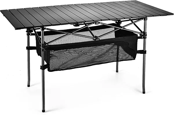 WUROMISE Lightweight Aluminum Folding Camping Table (47” x 21.65” x 26.7”), Portable Roll-Up Design for Outdoor, Camping, Beach, BBQ, Patio, and Picnic, Durable & Waterproof with Carrying Bag