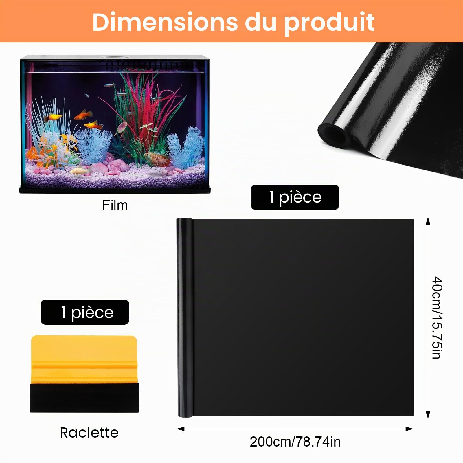 Fond D'aquarium Noir, 40 x 200 cm Fond D'aquarium Statique, Fond D'aquarium Adhésif Statique Noir Générique Décorations de Papier Peint D'aquarium Fond Noir pour Aquarium Film Arrière