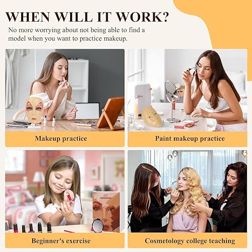 Practice Makeup Face, Face Painting Mannequin Head with Stand, 5D Reusable Silicone Makeup Face Practice, Mannequin Head for Makeup with Makeup Kit, Practice Face for Makeup Artist & Beginner, Pink(Yellow)