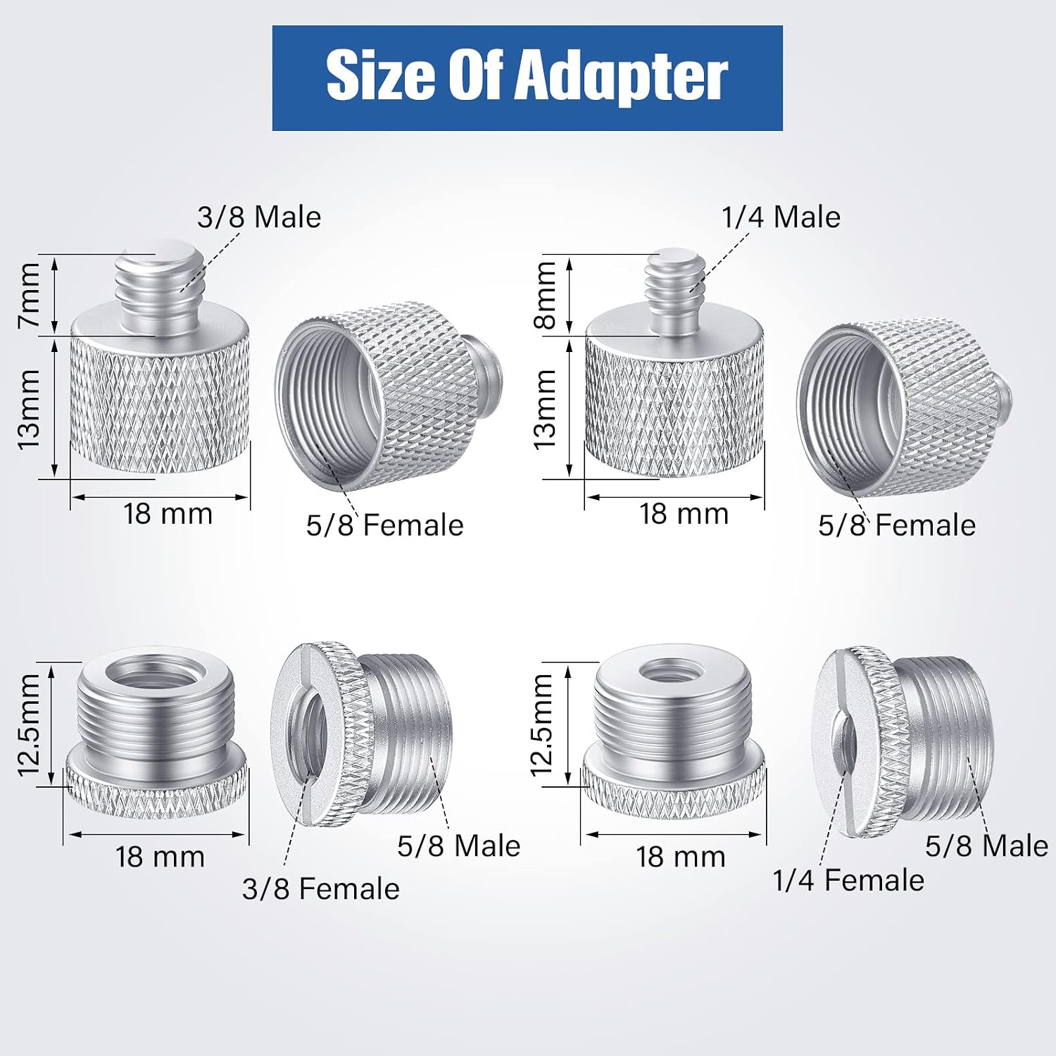 Moxweyeni 8 Pcs Mic Stand Adapter 5/8 Female to 3/8 Male 4 Types image 3