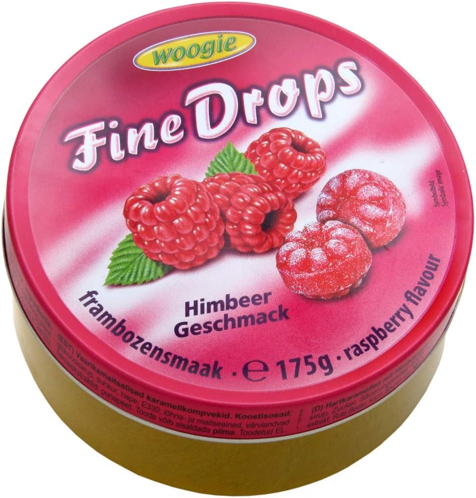 Woogie, German Fine Drops Sanded Raspberry Candy 175gr tin (Himbeergeschmack) (3 pcs)