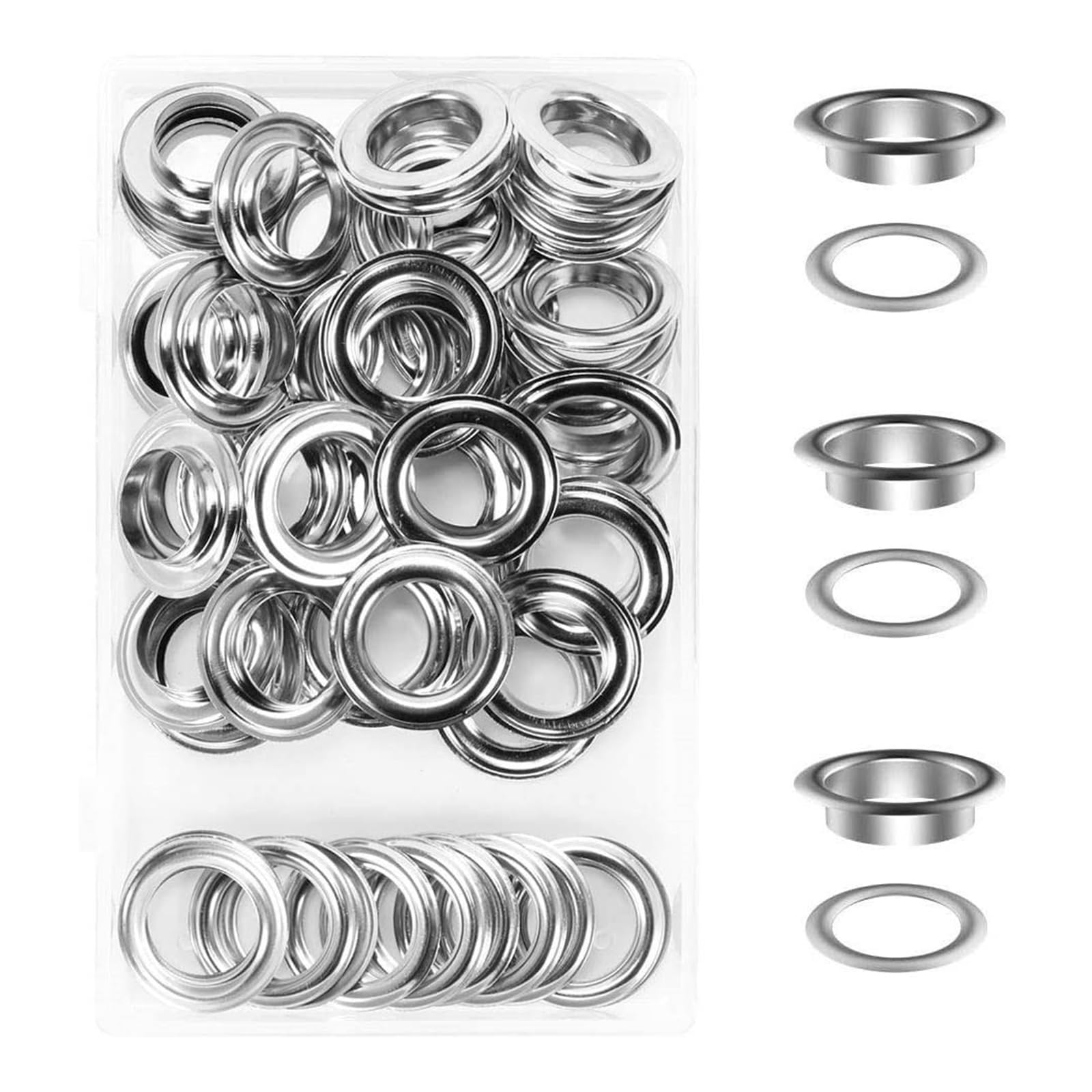 50 Sets Ösen Sets, 20 mm Nähösen, silberfarbenes Metall Stanzwerkzeug mit Aufbewahrungsbox für Leder, Gürtel, Stoff, Metallösen Sets