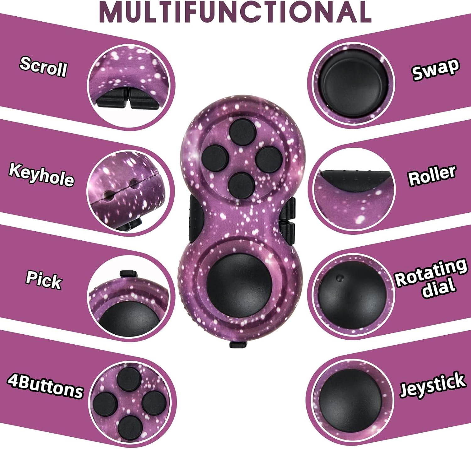 Original Fidget Toy Game, Rubberized Classical Controller | Fidget Concentration Toy with 8-Fidget Functions and Lanyard - Excellent for Relieving Stress and Anxiety