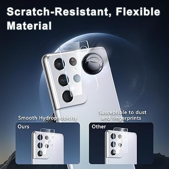 2+2 Pack for S21 Ultra Screen Protector Tempered Glass + Camera Lens Protector, Fingerprint Touch ID Compatible, Bubble-Free Installation, HD Clear, Scratch Resistant for Galaxy S21 Ultra 6.8 In