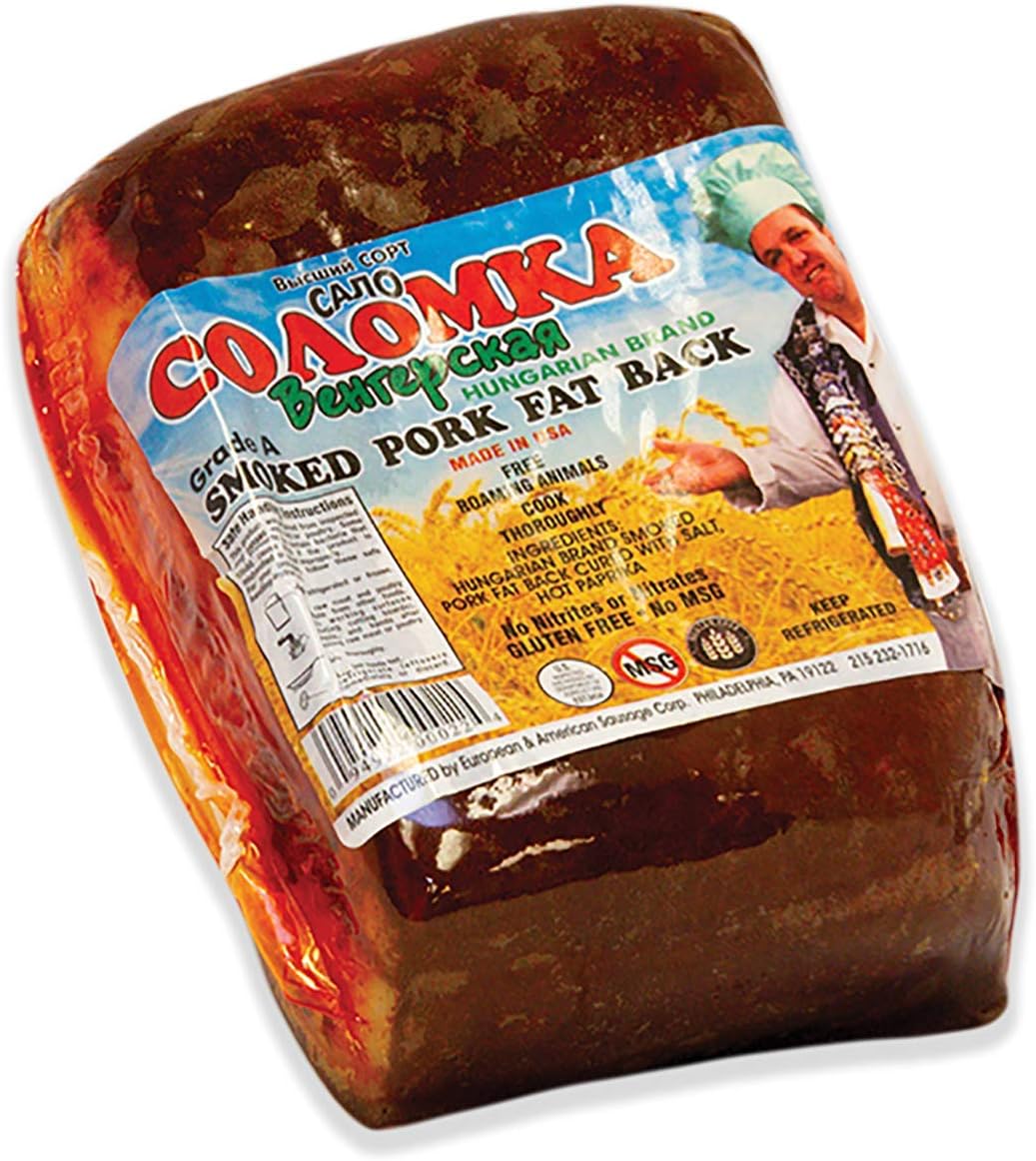 Salo, Smoked Pork Fat Back Hungarian Brand, appx. 1 lb | 16 oz, All Natural, NITRATE FREE, NITRITE FREE, MSG FREE