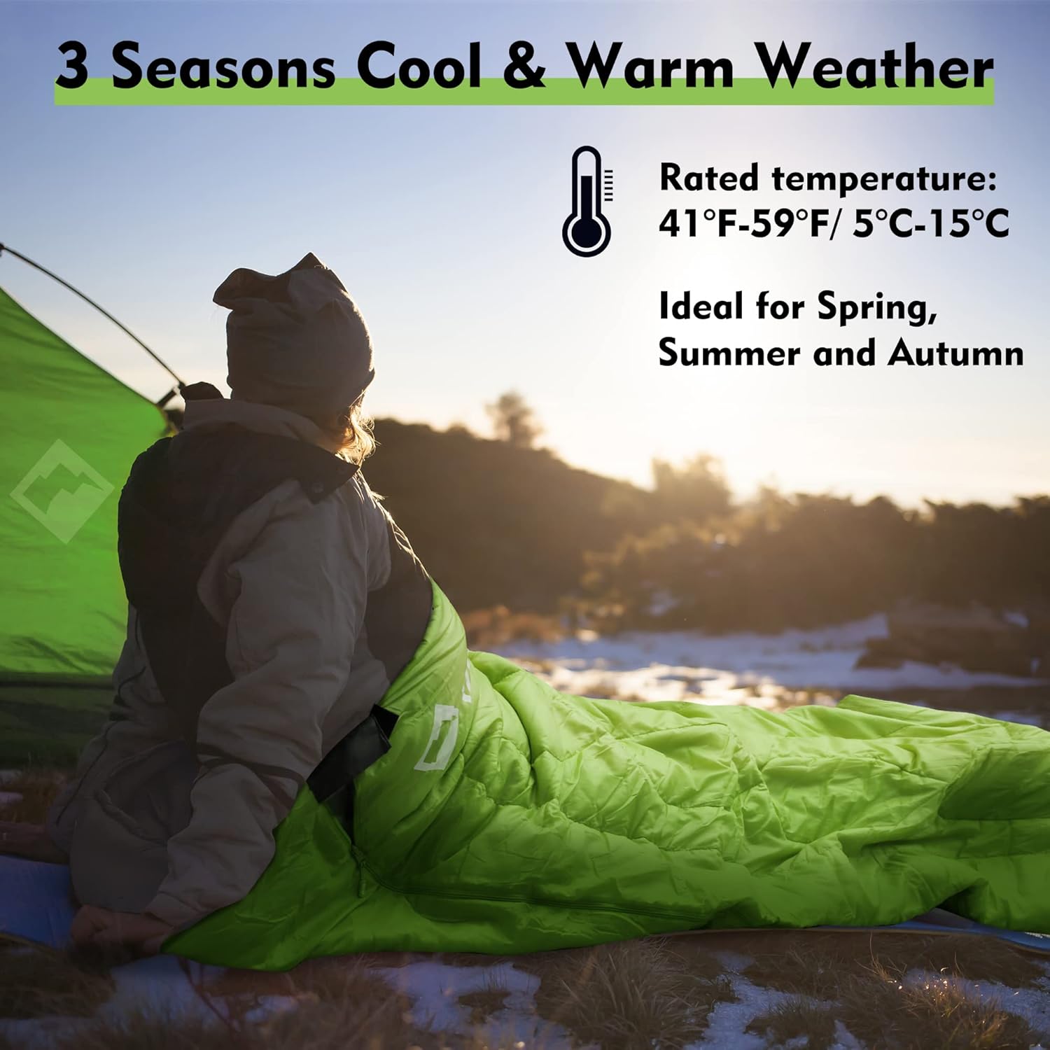 VILLEY Camping Sleeping Bag, Lightweight Backpacking Sleeping Bag with Carrying Bag for Adults & Kids, Outdoor Camping Hiking Equipment for 3 Season Warm & Cool Weather - Summer, Spring, Fall