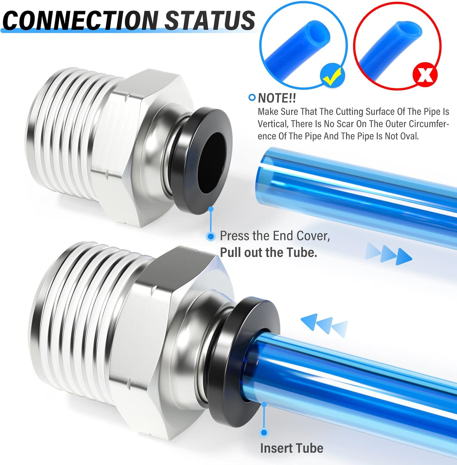 TAILONZ PNEUMATIC Male Straight 1/4 Inch Tube OD x 1/2 Inch NPT Thread Push to Connect Fittings PC-1/4-N4 (Pack of 20)