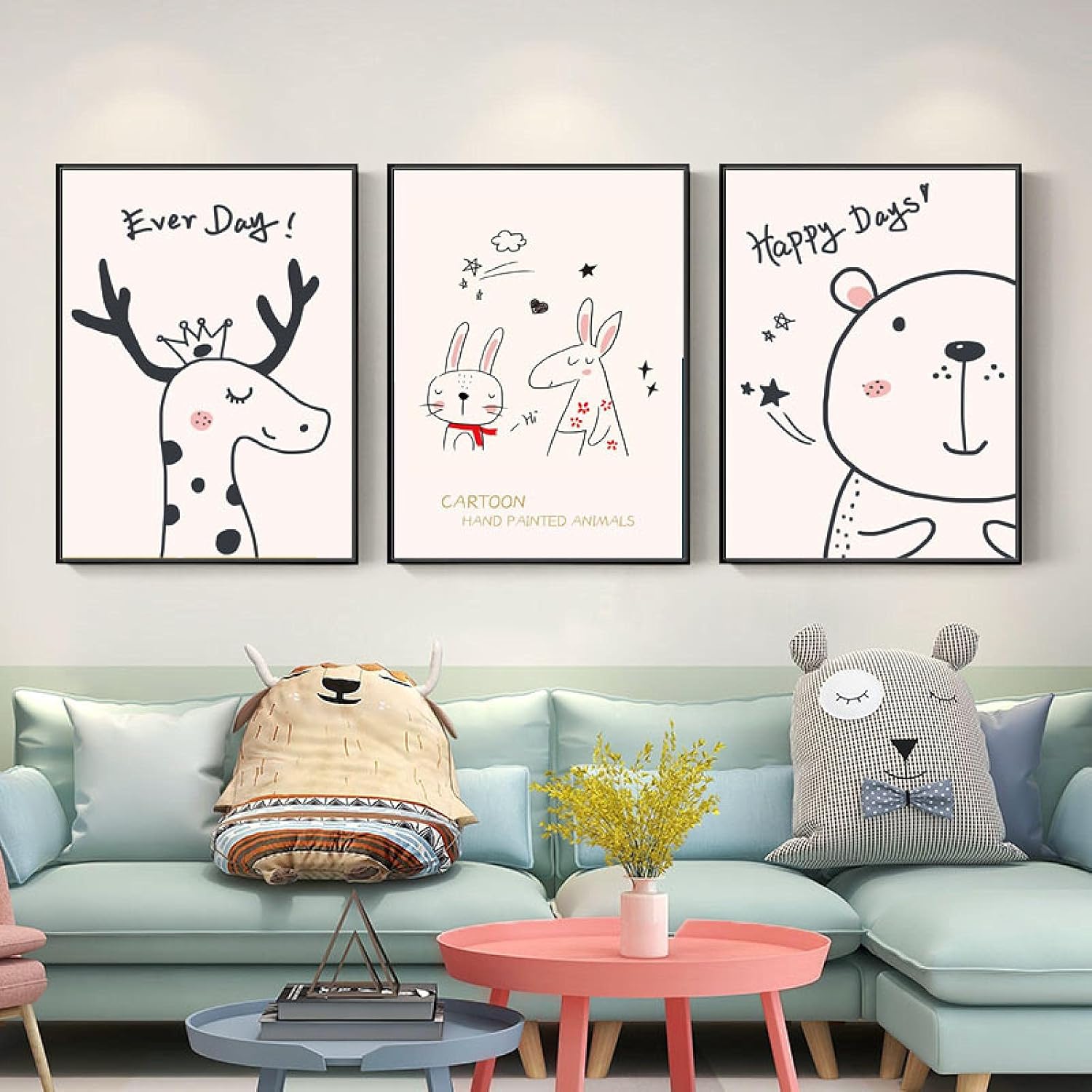 漫画の線画かわいい動物抽象ポスター壁アートキャンバスプリントシンプルな絵画装飾画像家の装飾 40 &times; 50 センチメートル &times; 3