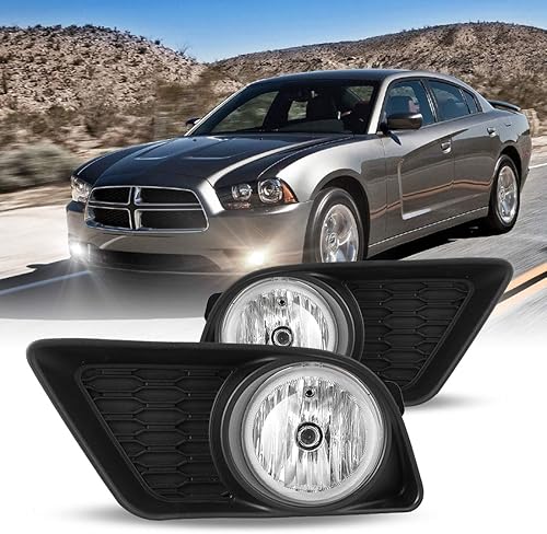 Nixon Offroad Juego de luces antiniebla para Dodge Charger 2011-2014 con bombilla + cubierta de bisel negra + kit de arnés de cableado + interruptor