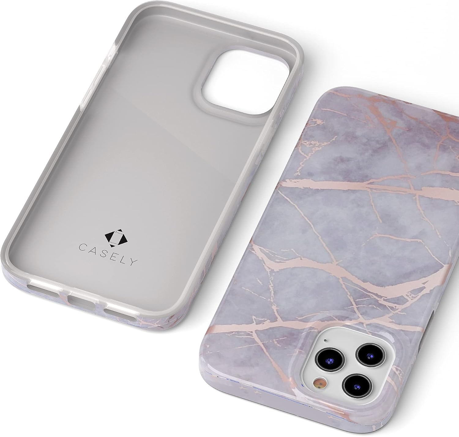 Casely iPhone 11 Pro Case | Touch of Lavender | Lavender Gray & Rose Gold Marble | Classic Ultra Slim Design