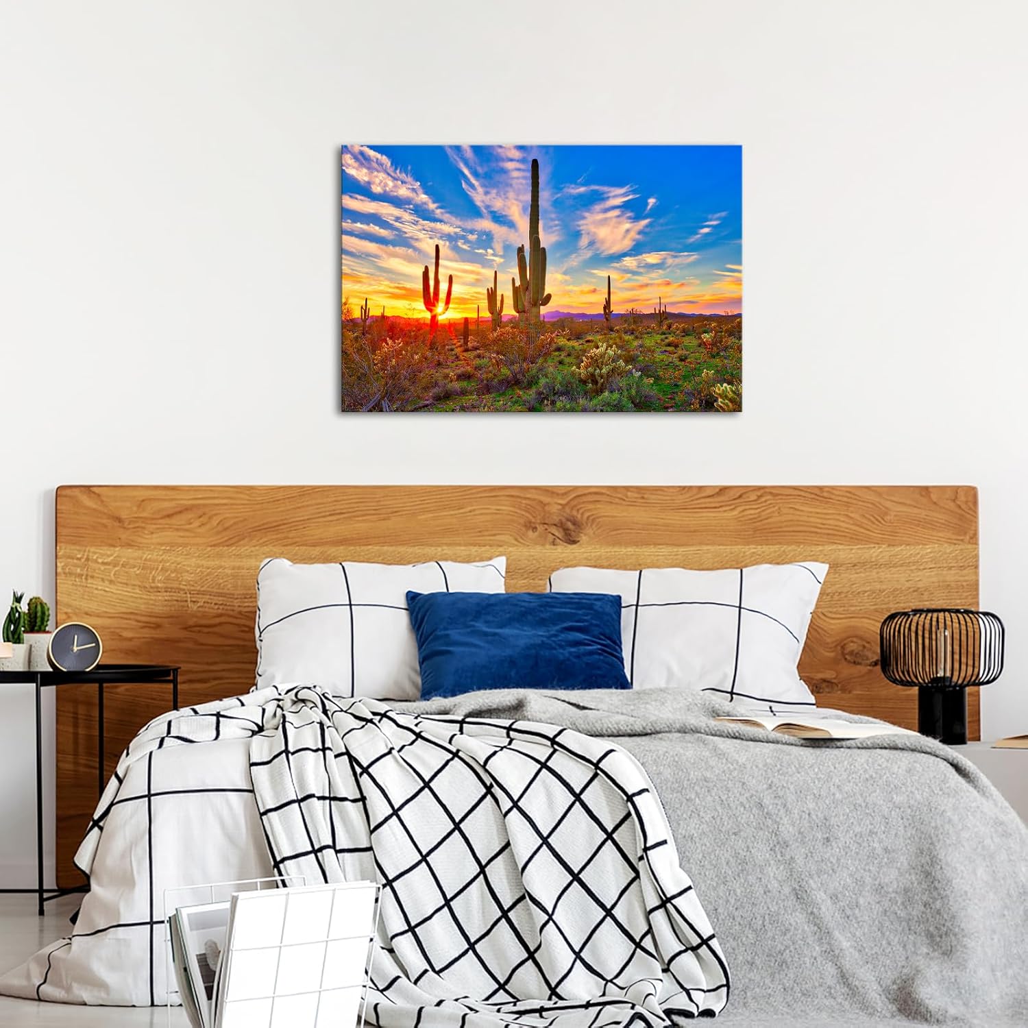 iHAPPYWALL Hello Artwork Canvas Wall Art Saguaros in Sonoran Desert Over Sunset The Picture North American Nature Landscape Botanical Cactus Print On Canvas For Living Room Decor 24x36inch